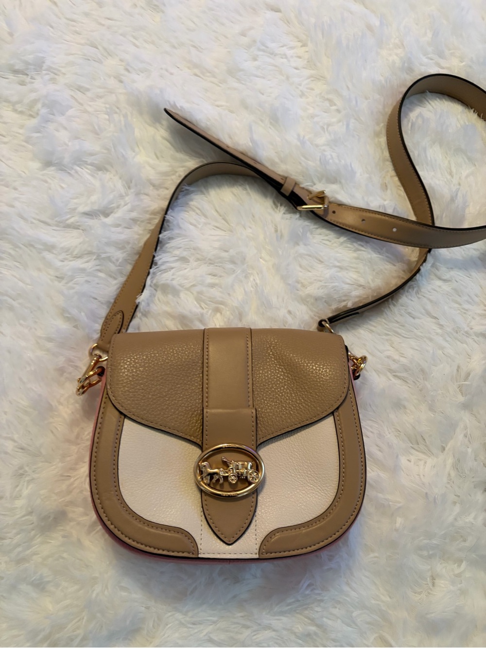 Coach Two-Tone Tan & Cream Saddle Crossbody with Gold Hardware